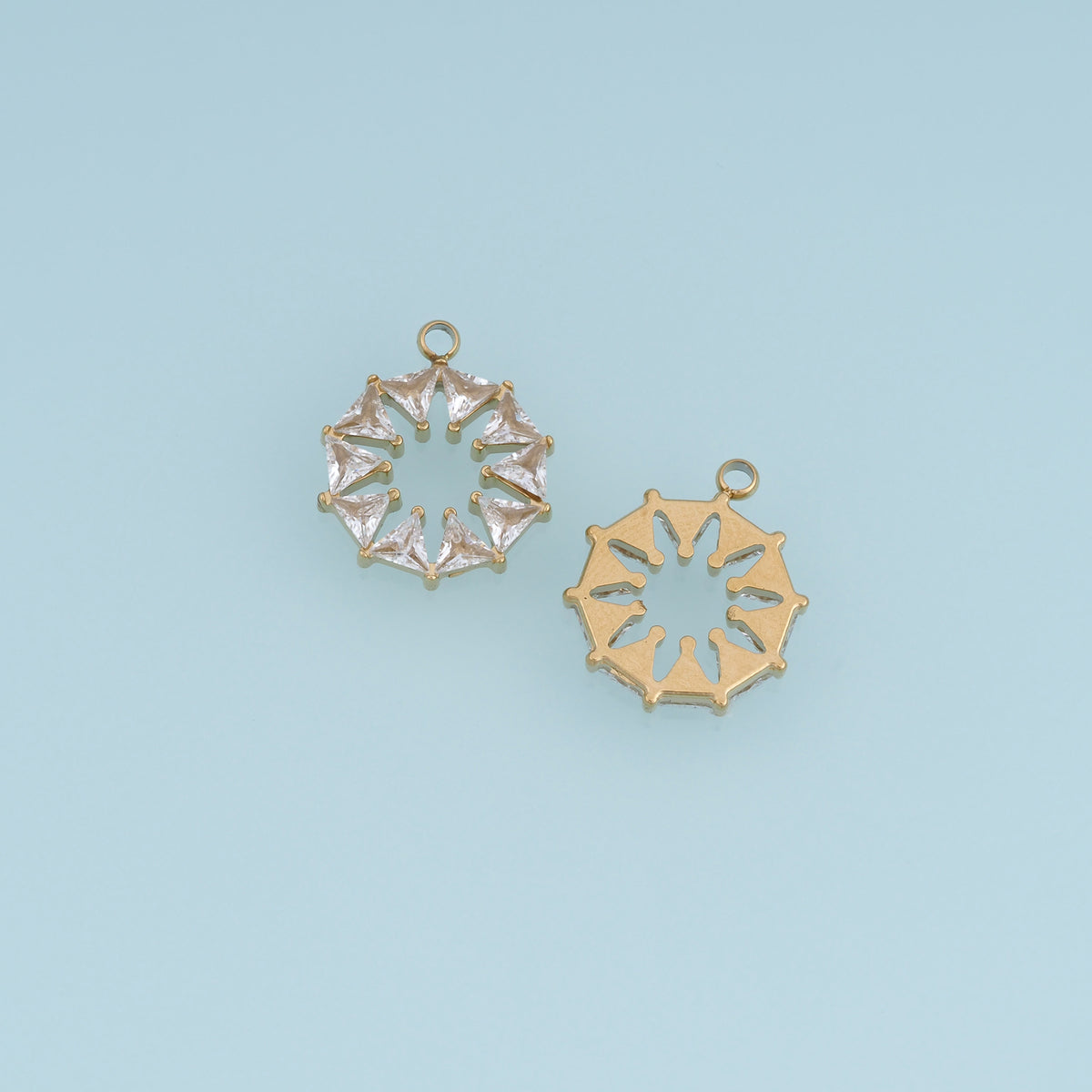Triangle Crystal Wreath Pendant,14K Gold Silver Colorful Geometric Charm DIY Charm for Necklace Bracelet Making