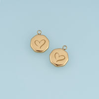 Engraved Heart Coin Pendant,14K Gold Vintage Irregular Round Charm DIY Charm for Necklace Bracelet Making
