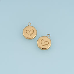 Engraved Heart Coin Pendant,14K Gold Vintage Irregular Round Charm DIY Charm for Necklace Bracelet Making