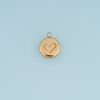 Engraved Heart Coin Pendant,14K Gold Vintage Irregular Round Charm DIY Charm for Necklace Bracelet Making