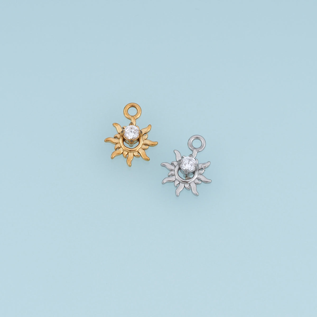 Sun Moon Crystal Pendant,14K Gold Silver Celestial Sunburst Charm DIY Charm for Necklace Bracelet Making