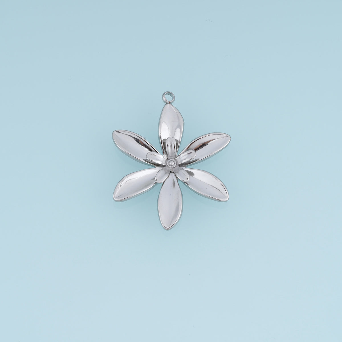 Layered Flower Pendant,14K Gold Silver Six Petal Blossom with Five Petal Center DIY Charm for Necklace Bracelet Making