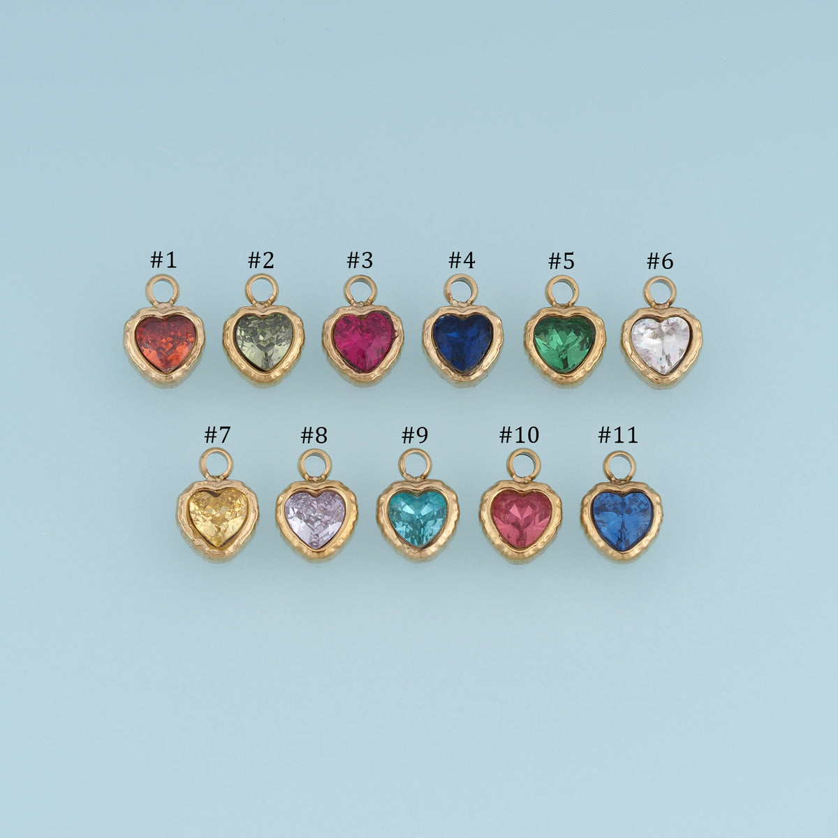 Colorful Crystal Heart Pendant,14K Gold Vintage Textured Gemstone Charm DIY Charm for Necklace Bracelet Making