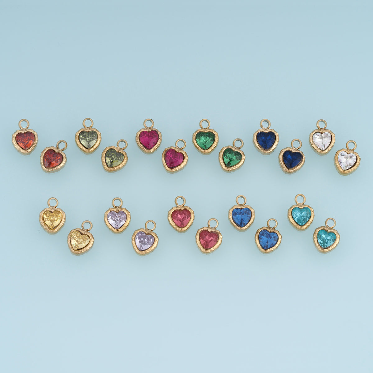 Colorful Crystal Heart Pendant,14K Gold Vintage Textured Gemstone Charm DIY Charm for Necklace Bracelet Making