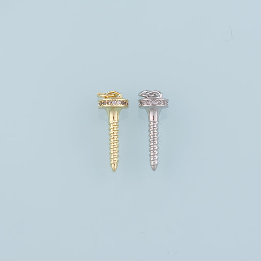 18K Gold Filled Pearl Screw Pendant,CZ Micro Pave Screw Charm Bracelet Necklace for DIY Jewelry Making Supply