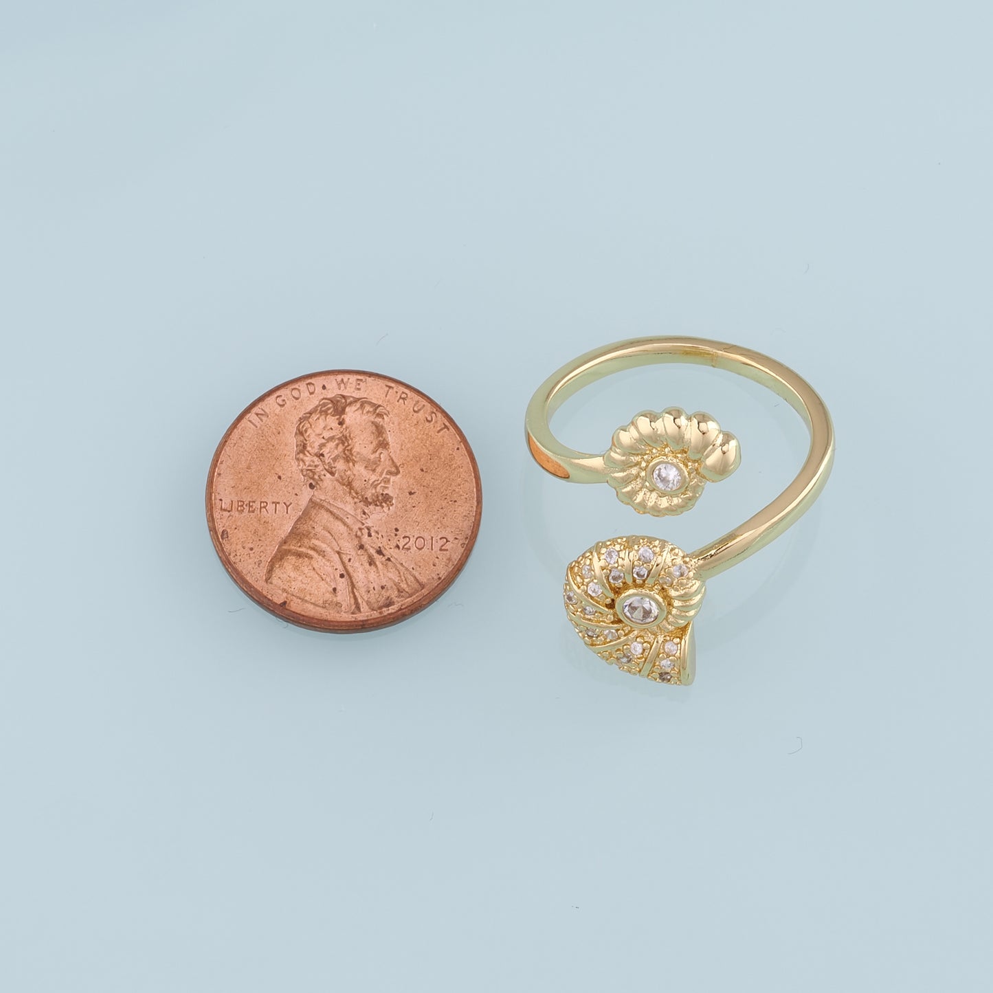 Gold Shell Ring,18K Gold Filled CZ Micro Pave Conch Ring,Classic Little Shell jewelry