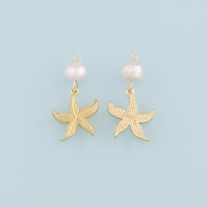 18K Gold Filled Pearl Starfish Pendant,Starfish Charm Bracelet Necklace for DIY Jewelry Making Supply