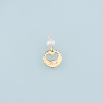 18K Gold Filled Pearl Heart Pendant,Love Charm Bracelet Necklace for DIY Jewelry Making Supply