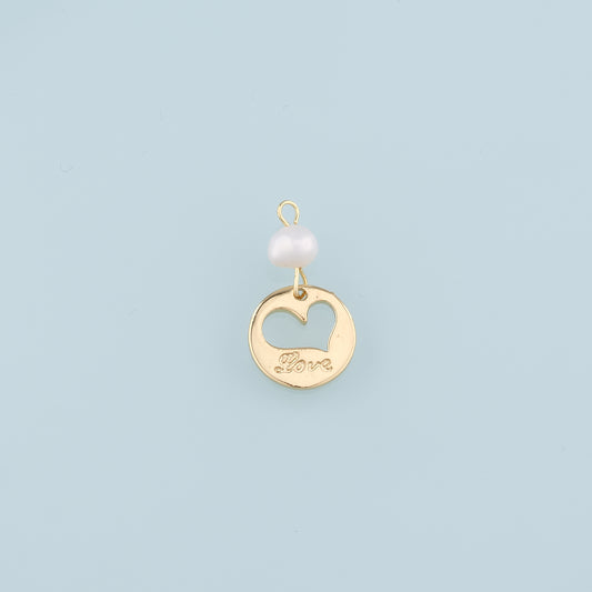 18K Gold Filled Pearl Heart Pendant,Love Charm Bracelet Necklace for DIY Jewelry Making Supply
