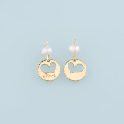 18K Gold Filled Pearl Heart Pendant,Love Charm Bracelet Necklace for DIY Jewelry Making Supply