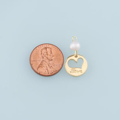 18K Gold Filled Pearl Heart Pendant,Love Charm Bracelet Necklace for DIY Jewelry Making Supply