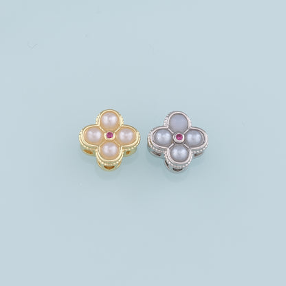 Gold Flower Spacer Beads Charms,18K Gold Filled Pearl Flower Bracelet Necklace for DIY Jewelry Making Supply