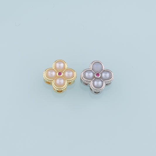 Gold Flower Spacer Beads Charms,18K Gold Filled Pearl Flower Bracelet Necklace for DIY Jewelry Making Supply