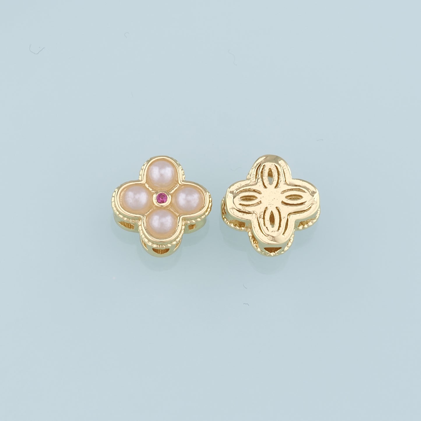 Gold Flower Spacer Beads Charms,18K Gold Filled Pearl Flower Bracelet Necklace for DIY Jewelry Making Supply