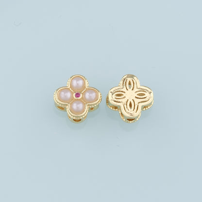 Gold Flower Spacer Beads Charms,18K Gold Filled Pearl Flower Bracelet Necklace for DIY Jewelry Making Supply