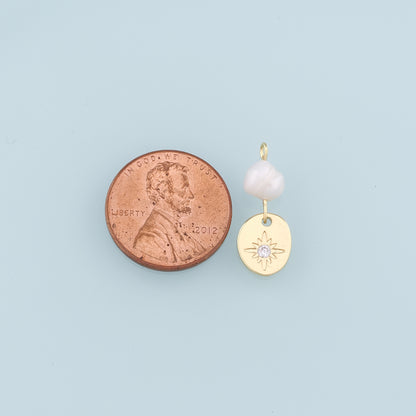 18K Gold Filled Pearl Star Pendant,CZ Star Charm Bracelet Necklace for DIY Jewelry Making Supply