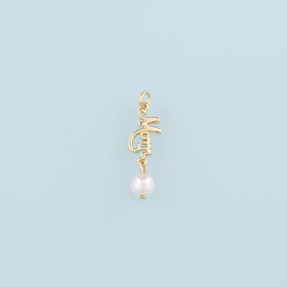 18K Gold Filled Pearl Mom Pendant,Mom Charm Bracelet Necklace for DIY Jewelry Making Supply