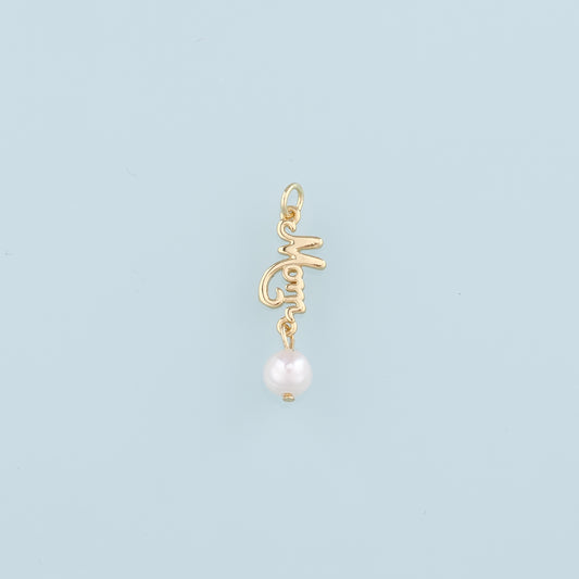 18K Gold Filled Pearl Mom Pendant,Mom Charm Bracelet Necklace for DIY Jewelry Making Supply