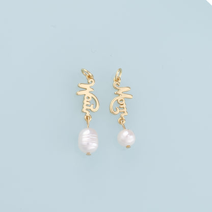 18K Gold Filled Pearl Mom Pendant,Mom Charm Bracelet Necklace for DIY Jewelry Making Supply
