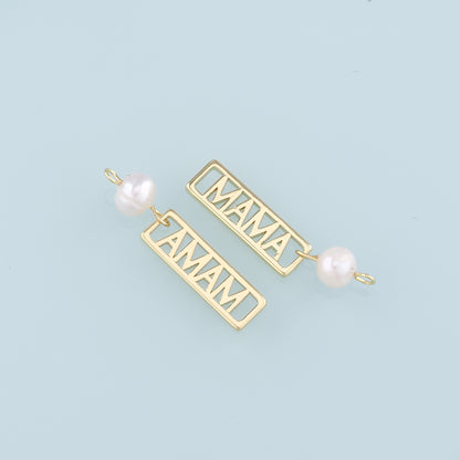 18K Gold Filled Pearl Mama Pendant,Dainty Mama Charm Bracelet Necklace for DIY Jewelry Making Supply