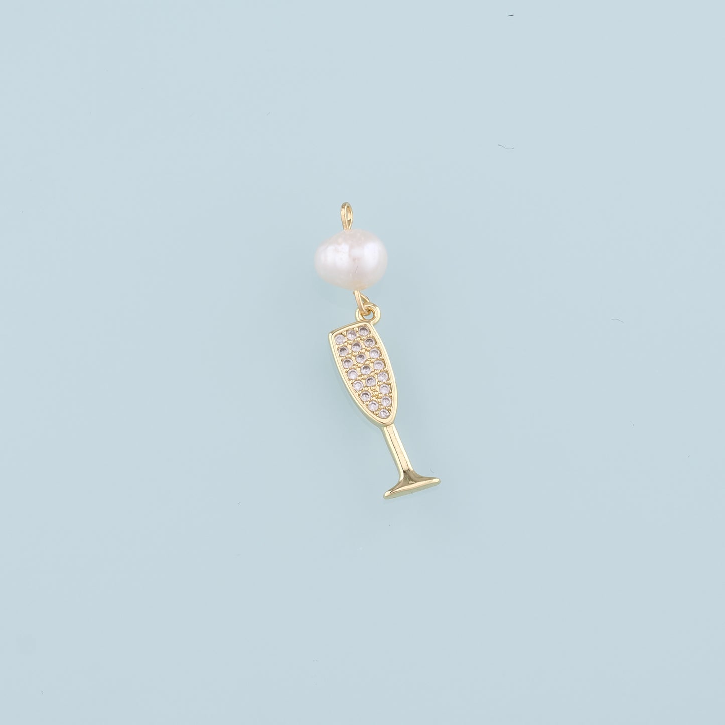 Gold Wine Glass Charms,18K Gold Filled Pearl Wine Glass Pendant,CZ Wine Glass Charm Bracelet Necklace for DIY Jewelry Making Supply
