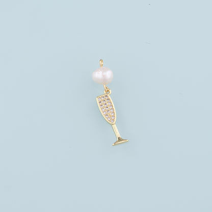 Gold Wine Glass Charms,18K Gold Filled Pearl Wine Glass Pendant,CZ Wine Glass Charm Bracelet Necklace for DIY Jewelry Making Supply