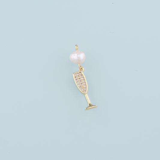 Gold Wine Glass Charms,18K Gold Filled Pearl Wine Glass Pendant,CZ Wine Glass Charm Bracelet Necklace for DIY Jewelry Making Supply