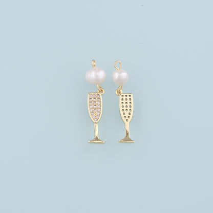 Gold Wine Glass Charms,18K Gold Filled Pearl Wine Glass Pendant,CZ Wine Glass Charm Bracelet Necklace for DIY Jewelry Making Supply