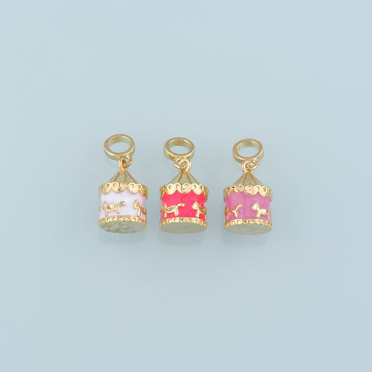 18K Gold Filled Carousel Pendant,Enamel Carousel Charm Bracelet Necklace for DIY Jewelry Making Supply