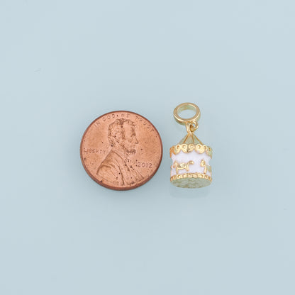 18K Gold Filled Carousel Pendant,Enamel Carousel Charm Bracelet Necklace for DIY Jewelry Making Supply