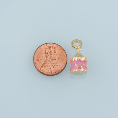 18K Gold Filled Carousel Pendant,Enamel Carousel Charm Bracelet Necklace for DIY Jewelry Making Supply