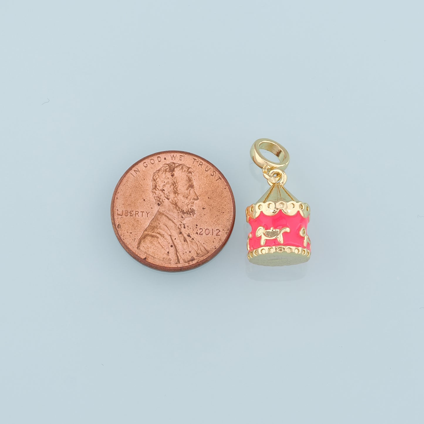 18K Gold Filled Carousel Pendant,Enamel Carousel Charm Bracelet Necklace for DIY Jewelry Making Supply