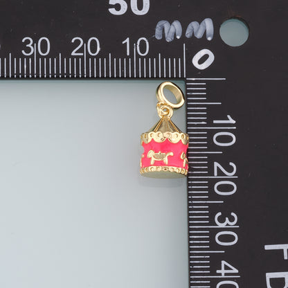 18K Gold Filled Carousel Pendant,Enamel Carousel Charm Bracelet Necklace for DIY Jewelry Making Supply