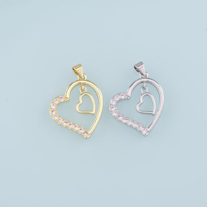 18K Gold Filled Heart Pendant,CZ Micro Pave Heart Charm Bracelet Necklace for DIY Jewelry Making Supply