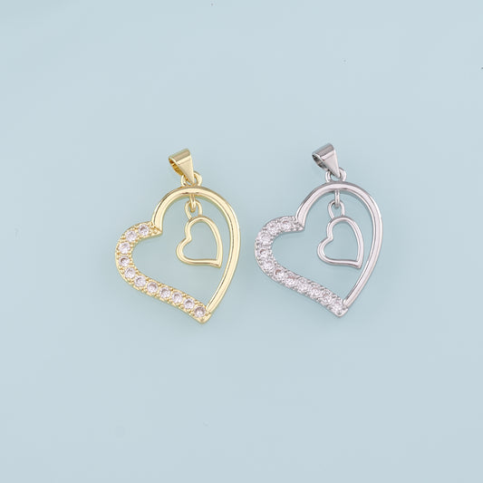 18K Gold Filled Heart Pendant,CZ Micro Pave Heart Charm Bracelet Necklace for DIY Jewelry Making Supply