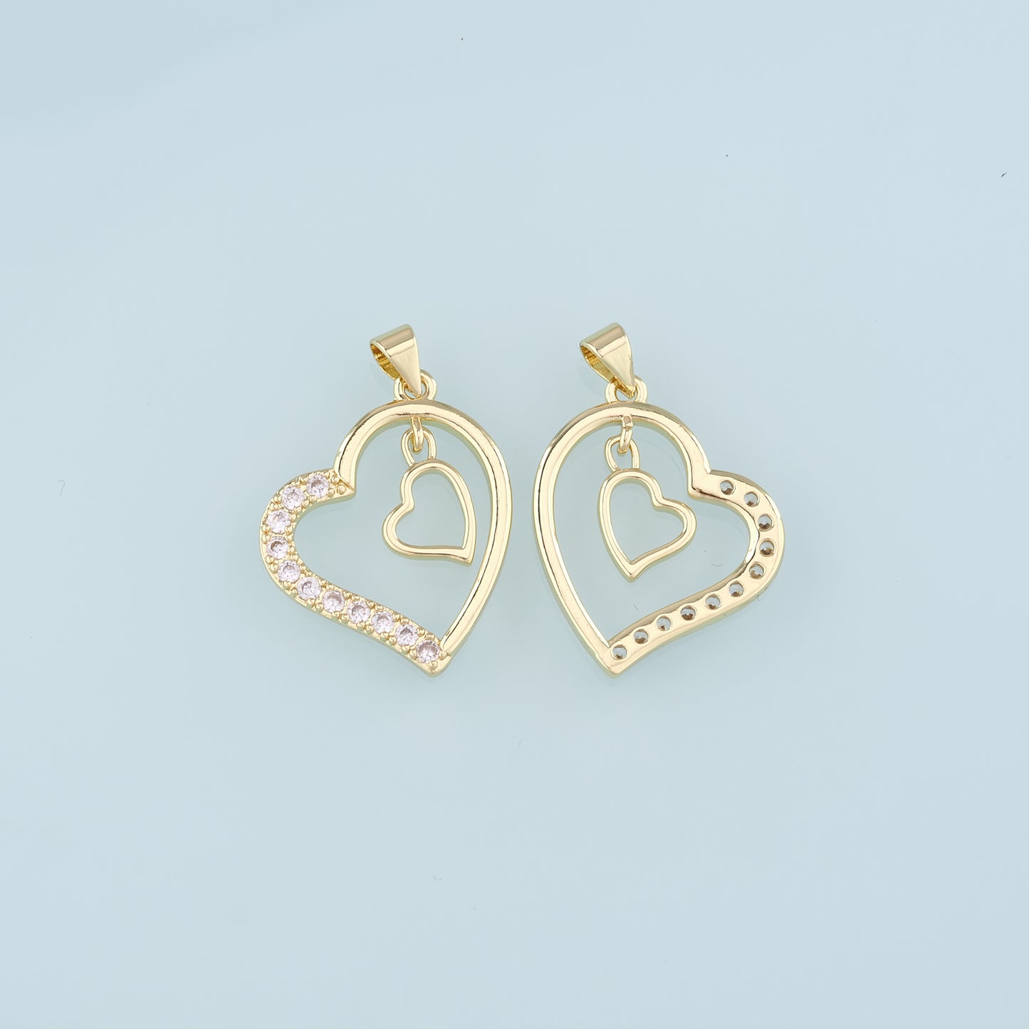 18K Gold Filled Heart Pendant,CZ Micro Pave Heart Charm Bracelet Necklace for DIY Jewelry Making Supply