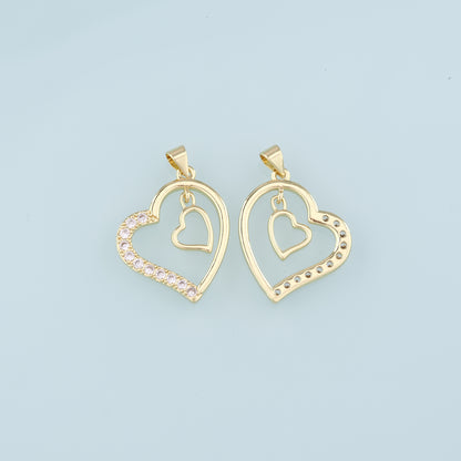 18K Gold Filled Heart Pendant,CZ Micro Pave Heart Charm Bracelet Necklace for DIY Jewelry Making Supply