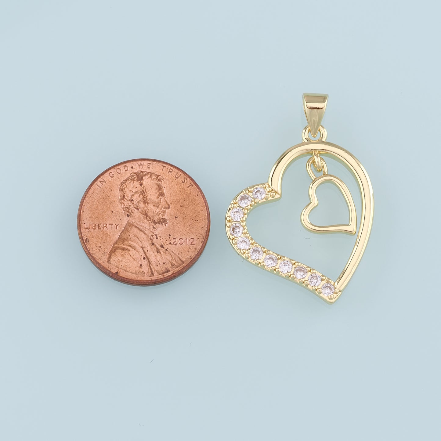 18K Gold Filled Heart Pendant,CZ Micro Pave Heart Charm Bracelet Necklace for DIY Jewelry Making Supply