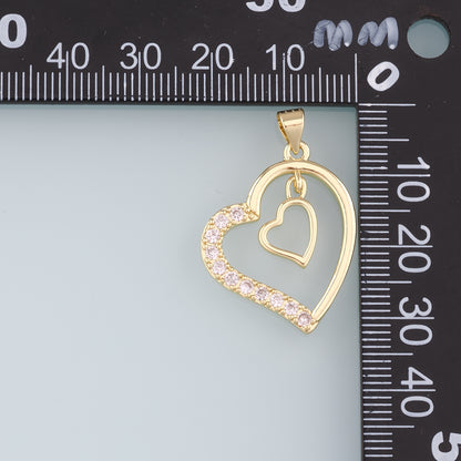 18K Gold Filled Heart Pendant,CZ Micro Pave Heart Charm Bracelet Necklace for DIY Jewelry Making Supply