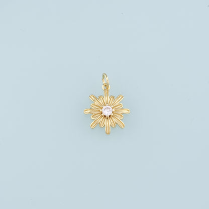 Gold Flower Charms,18K Gold Filled Flower Pendant,CZ Flower Charm Bracelet Necklace for DIY Jewelry Making Supply