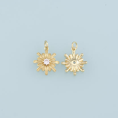 Gold Flower Charms,18K Gold Filled Flower Pendant,CZ Flower Charm Bracelet Necklace for DIY Jewelry Making Supply