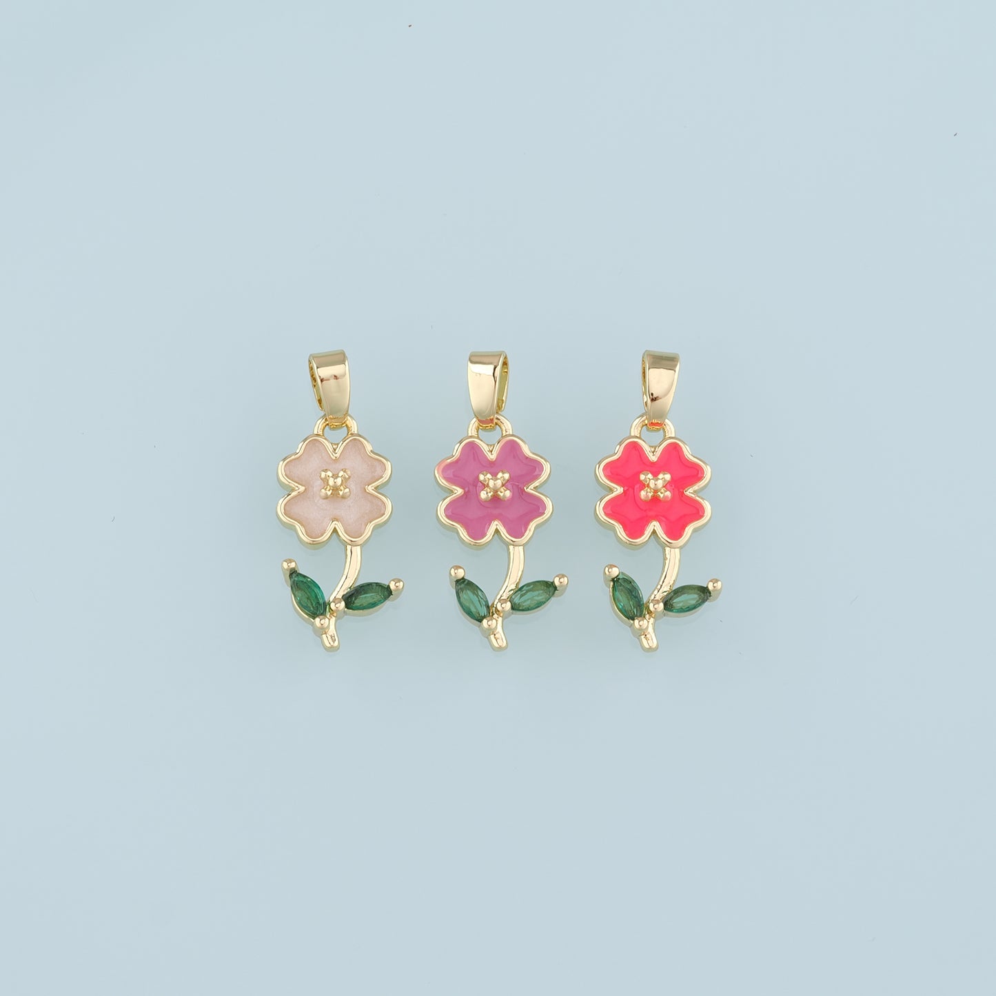 Gold Flower Charms,18K Gold Filled Flower Pendant,Enamel Flower Charm Bracelet Necklace for DIY Jewelry Making Supply