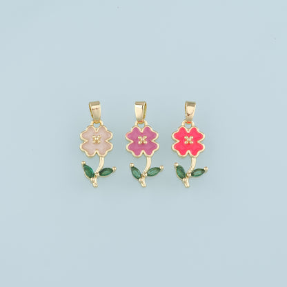 Gold Flower Charms,18K Gold Filled Flower Pendant,Enamel Flower Charm Bracelet Necklace for DIY Jewelry Making Supply