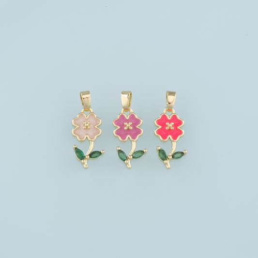 Gold Flower Charms,18K Gold Filled Flower Pendant,Enamel Flower Charm Bracelet Necklace for DIY Jewelry Making Supply
