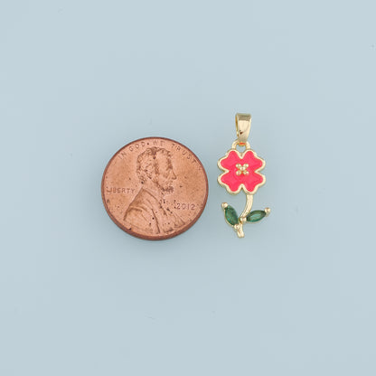 Gold Flower Charms,18K Gold Filled Flower Pendant,Enamel Flower Charm Bracelet Necklace for DIY Jewelry Making Supply