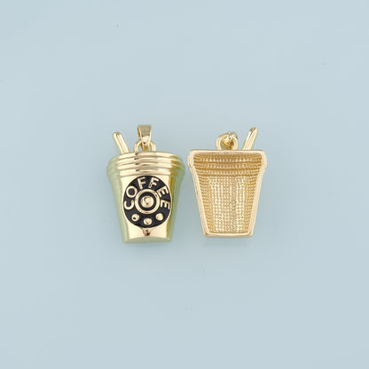 18K Gold Filled Coffee Cup Pendant,Enamel Cup Charm Bracelet Necklace for DIY Jewelry Making Supply