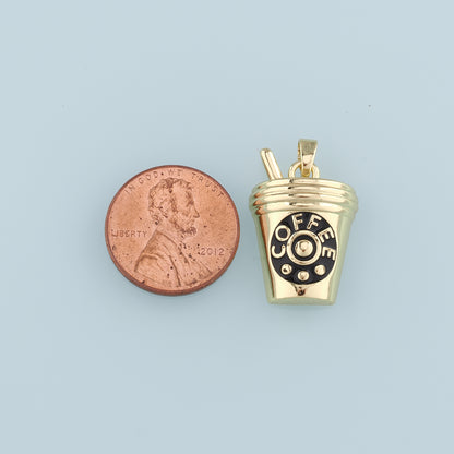 18K Gold Filled Coffee Cup Pendant,Enamel Cup Charm Bracelet Necklace for DIY Jewelry Making Supply