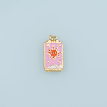 18K Gold Filled Evil Eye Sun Pendant,Enamel Evil Eye Charm Bracelet Necklace for DIY Jewelry Making Supply