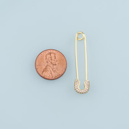 18K Gold Filled Paper Clip Pendant,CZ Micro Pave Paper Clip Charm Bracelet Necklace for DIY Jewelry Making Supply
