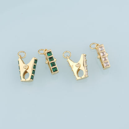 18K Gold Filled Clothespin Pendant,Clip Charm Bracelet Necklace for DIY Jewelry Making Supply